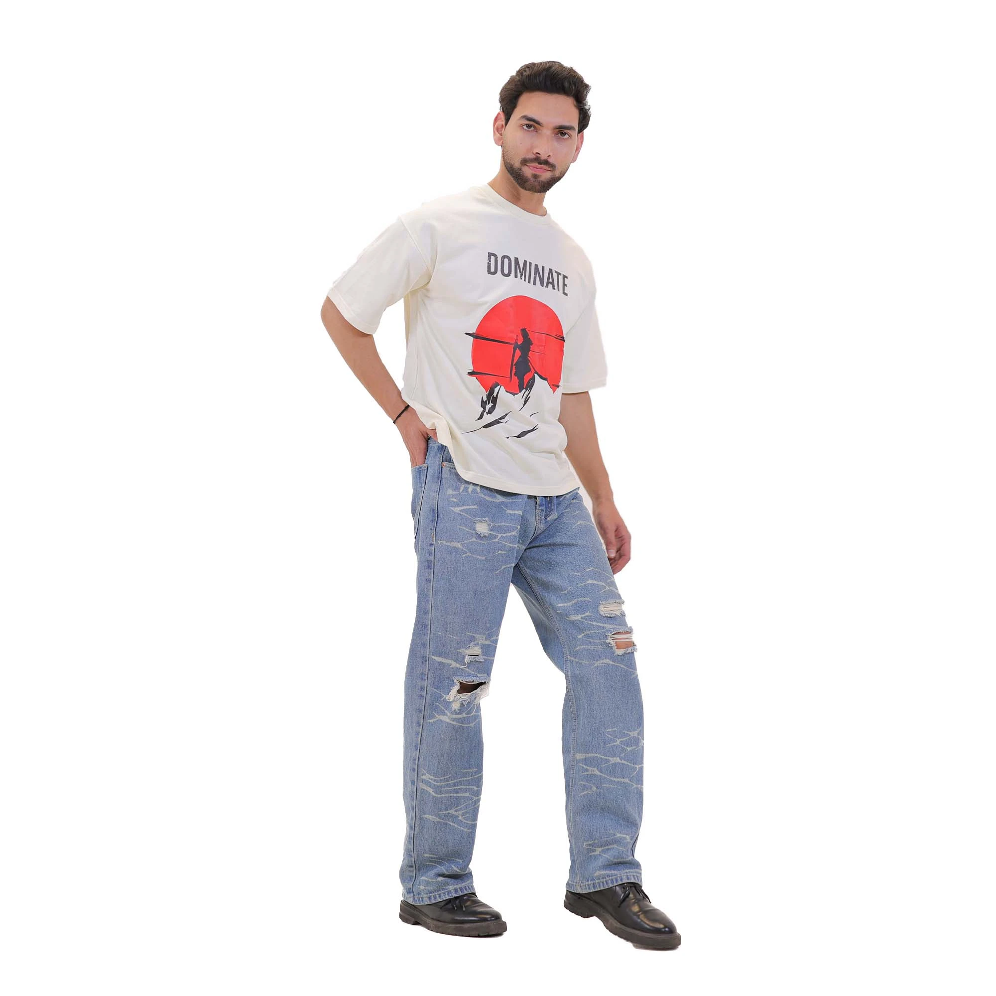 Unisex Oversized Graphic Printed Cream T-Shirt – Premium Cotton Casual Streetwear Tee
